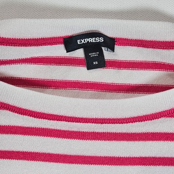 Express Sweater Womens XS White Pink Striped Short Sleeve Dolman Banded Hem Knit - Picture 4 of 7